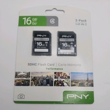 PNY 16GB Performance Class SDHC Card P-SDHC16G4X2-GE (2 PACK) Flash Cards (NEW) picture