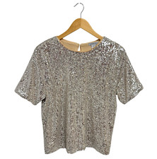 Ophelia Roe women's evening sequined blouse short sleeve size M picture