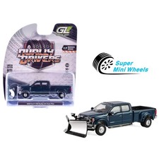 Greenlight 1:64 Dually Drivers 2022 Ford F-450 Dually with Snow Plow Blue picture