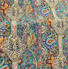 57''Wide By Yard Vintage Paisley Viscose Fabric Dress Gown Material Rayon Poplin picture