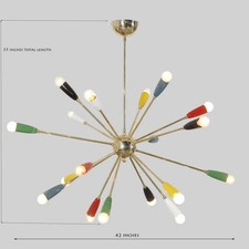 Vintage Inspired Brass Chandelier 16-Arm Sputnik with Color Shades picture