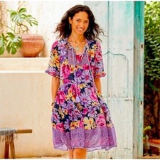 Sundance Fields of Beauty sz S Tiered Floral Peasant Dress Ruffle Purple w Slip picture