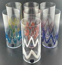 RARE CENEDESE MURANO MULTICOLORED ZIG ZAG DRINKING GLASS SET OF 7 picture
