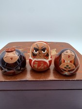 Vintage Japanese Nakamura Mingeisha Ouchi Lacquer Wood Dolls Daruma. Set Of 3 picture