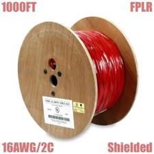 1000FT 16AWG/2C Shielded Fire Alarm Cable Solid Bare Copper Wire FPLR Cord Red picture