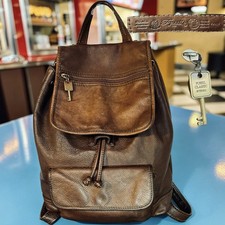 90s Fossil Long Live Vintage Brown Leather Backpack Rucksack 75082 picture