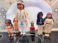 Vintage Native American Style Dolls – Lot of 5 – Leather Clothing & Beadwork picture
