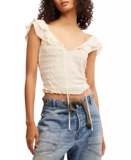 Free People Love You More Tee Ruffles Smocked Blouse S picture