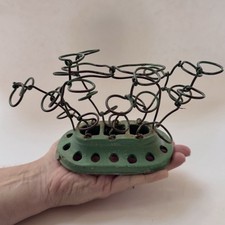 Rare Huge Talavera Metal Wire Loop Flower Frog Oval Green Floral Arranger 9” picture