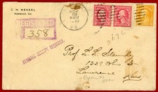US 1916, 14c Multi Franking on Reg Cover, to Kansas (Esperanto Label on Back) picture