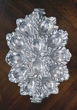 Arthur Court Bunny Rabbit Aluminum Cabbage Leaf Devil Egg Serving Tray Platter picture