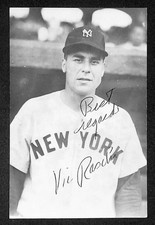 Vic Raschi Signed/Inscribed 3.5x5.5 Photo Post Card New York Yankees JSA 210457 picture