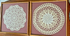 Set of 2 Antique Framed Doilies - Handmade Lace Cottage Core picture
