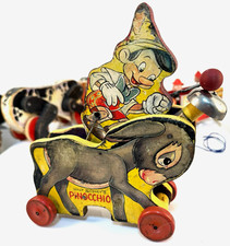 1939 FIRST EDITION Walt Disney Plucky Pinocchio Vintage Donkey Pull Toy #494 picture