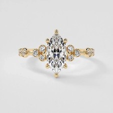 Majestic 5.50 Ct Marquise Cut Lab Grown Diamond Engagement Ring Solid 14K Gold picture