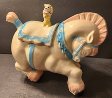 Vintage 1950s Brush Pottery Circus Horse Dog Cookie Jar Pink Blue USA picture