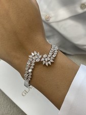 4.3ct F/VS2 Oval,Pear Cut Lab Created Diamond White Gold Bangle Bracelet Gift picture
