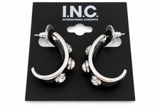 I.N.C. International Concepts Silver Tone Black Crystal Hoop Earrings Women’s picture
