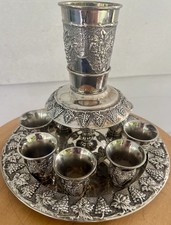 Vtg Judaica Kiddush Wine Fountain 8 Cups + 1 Cup Karshi Grapes picture