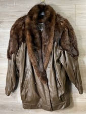 Marvin Richard’s J. Percy Leather Coat Jacket Womens Large Brown Fur Trim picture