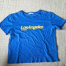 ZARA Women’s M Medium Blue Cotton Knit Los Angeles Graphic Crew Neck Tee picture