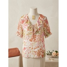 Joie Pink Floral Ruffle V-Neck Tie Blouse Short Sleeve Top NWT Size Medium picture
