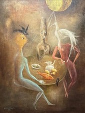 Leonora Carrington Signed Oil Painting on Canvas 16x24 in Surrealism . picture