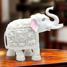 Hand Carved Beautiful White Elephant Showpiece Home Decor Figurine Statue picture