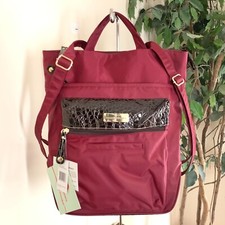 Samantha Brown Convertible Backpack Burgundy Nylon Croco Embossed Laptop Bag NWT picture