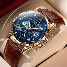 LIGE Luxury Quartz Men's Watch Leather Strap Date Waterproof Luminous Wristwatch picture