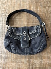 Vintage Coach Y2K Soho Shoulder Bag Buckle Studded Black Monogram Purse F11517 picture