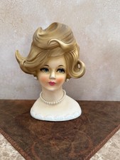 VINTAGE LADY HEAD VASE SCARCE LEGO BLONDE WITH CRAZY HAIR 6.5” picture