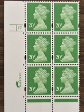 GB QEII Machin SG Y1685 20 p Bright Green 1 CB Cylinder 17 No Dot Harrison MNH picture
