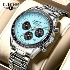 LIGE Men Watch Quartz Date Luminous Chronograph Waterproof Stainless Steel Watch picture