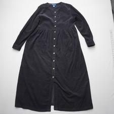 Karen Scott Corduroy Midi Dress 14 Black Long Sleeve Modest Button Front Vtg picture