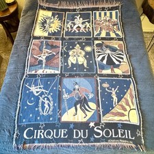 Vtg Cirque Du Soleil Woven Throw Blanket Goodwin Weavers Tapestry Fringe 40x61