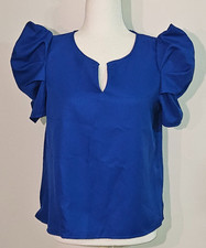 Shein Women's Solid Blue Stylish Short Sleeve V-Neckline Blouse Size Medium picture