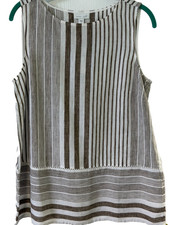 J. Jill  Love Linen Top White Brown Stripe SZ  S  NWT   picture