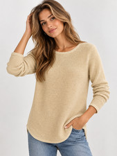 J.Jill Women’s Cream Cotton Blend Textured Knit Longline Sweater M Petite picture