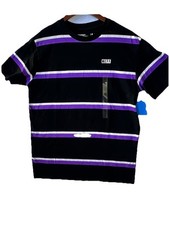 NEW Neff Sorenson Black Purple Striped Short Sleeve T-Shirt Men's Size Large picture