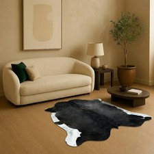 Natural Natural Black Cowhide Rug – Handmade Hair-On Cow Skin Area Rug picture