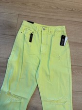 NWT AFRM Women’s Oden High Rise Wide Leg Distressed Jean Neon Yellow Size 29 picture