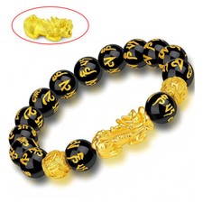 Feng Shui Black Obsidian Beads Pixiu Bracelet Attract Wealth Good Luck Jewelry picture