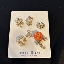 Vintage 1950's Snap-Ettes 6 Pins Brooches Carded Owl Rose Flower picture
