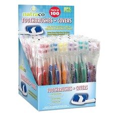 100 Bulk Toothbrushes + Caps, Individually Wrapped, Medium Soft 