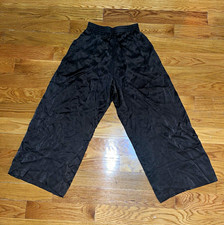 VINTAGE Georgiou Studio Brown Silk Wide-Leg Pants Elastic Waist Pockets picture