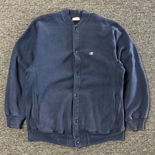 Champion Reverse Weave Faded Blue Snap Cardigan Sweatshirt Vintage 90s Sz XL picture
