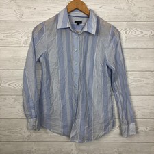 Talbot's Women's Small Striped Long Sleeve Button Front Shirt 100% Cotton Blue picture