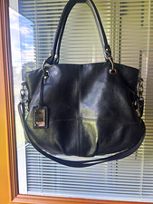 Tignanello Black Pebbled Leather Tote Satchel Shoulder Bag Convertible Strap picture