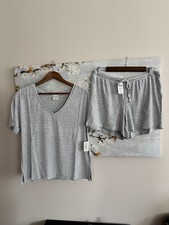 NWT Soma Cool Nights PJs Size M Short Sleeve Short Set Destin Stripe Gray Ivory  picture